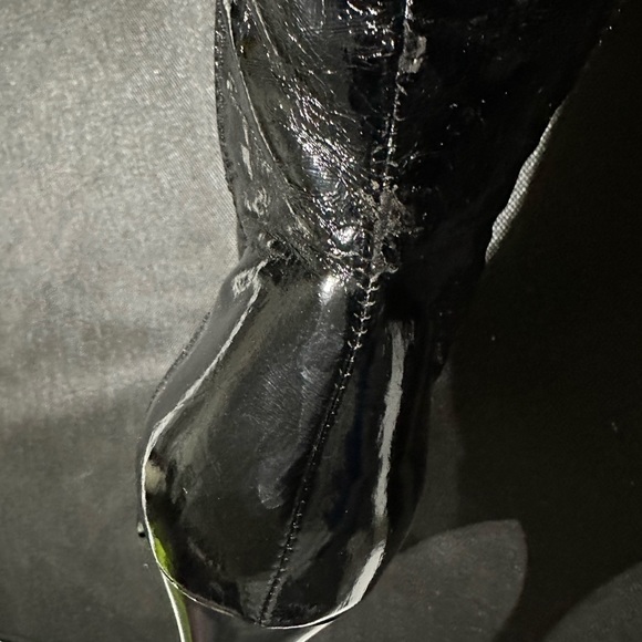 Black Patent Leather Boots with Diamond Stud Buckle, Size 8 - Picture 7 of 11